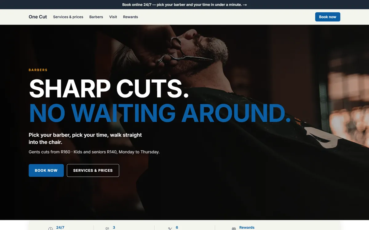 One Cut website, built with Wigza