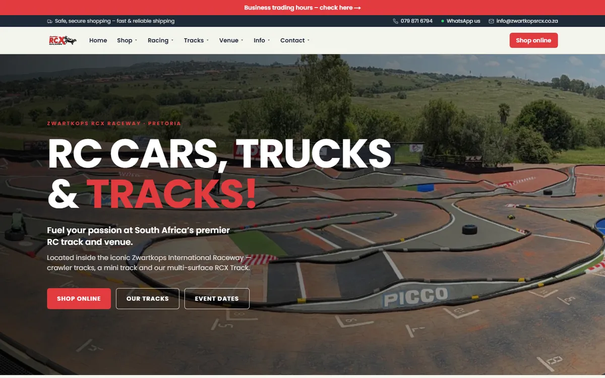 Zwartkops RCX website, built with Wigza